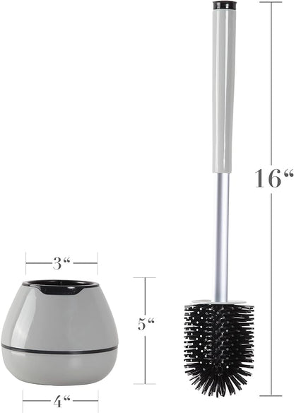 BOOMJOY Toilet Brush with Holder, Silicone Toilet Bowl Brush with Tweezers for Bathroom, RV- Grey