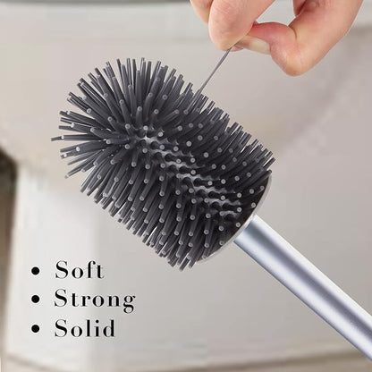 BOOMJOY Toilet Brush with Holder, Silicone Toilet Bowl Brush with Tweezers for Bathroom, RV- Grey