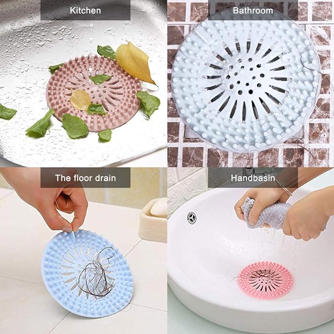 Hair Catcher Durable Silicone Hair Stopper Shower Drain Covers Easy to Install and Clean Suit for Bathroom Bathtub and Kitchen 5 Pack