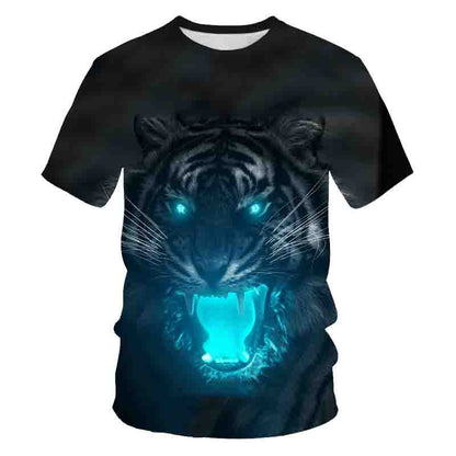 New Amazon Foreign Trade Summer Wear Fashion Men's T-shirt Lion Tiger 3d Digital Printed Short-Sleeved Top