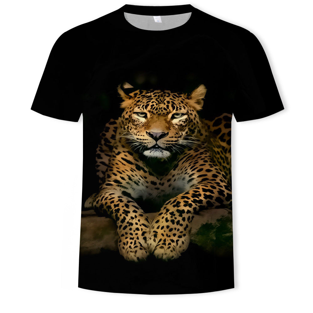 New Amazon Foreign Trade Summer Wear Fashion Men's T-shirt Lion Tiger 3d Digital Printed Short-Sleeved Top