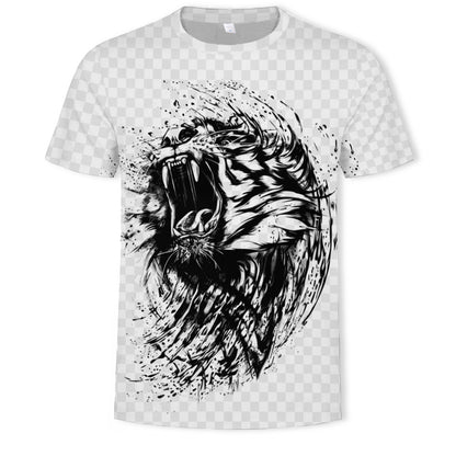 New Amazon Foreign Trade Summer Wear Fashion Men's T-shirt Lion Tiger 3d Digital Printed Short-Sleeved Top