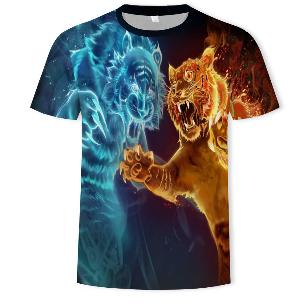 New Amazon Foreign Trade Summer Wear Fashion Men's T-shirt Lion Tiger 3d Digital Printed Short-Sleeved Top