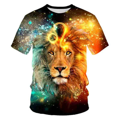 New Amazon Foreign Trade Summer Wear Fashion Men's T-shirt Lion Tiger 3d Digital Printed Short-Sleeved Top