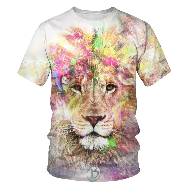 New Amazon Foreign Trade Summer Wear Fashion Men's T-shirt Lion Tiger 3d Digital Printed Short-Sleeved Top