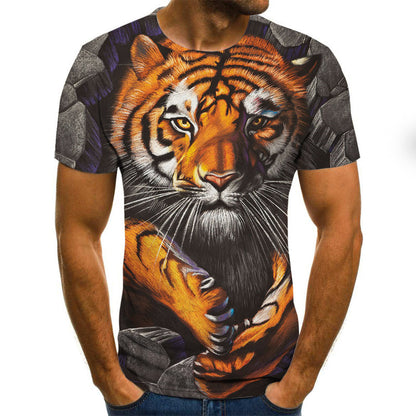 New Amazon Foreign Trade Summer Wear Fashion Men's T-shirt Lion Tiger 3d Digital Printed Short-Sleeved Top