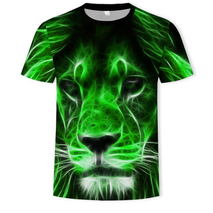 New Amazon Foreign Trade Summer Wear Fashion Men's T-shirt Lion Tiger 3d Digital Printed Short-Sleeved Top