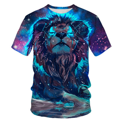 New Amazon Foreign Trade Summer Wear Fashion Men's T-shirt Lion Tiger 3d Digital Printed Short-Sleeved Top