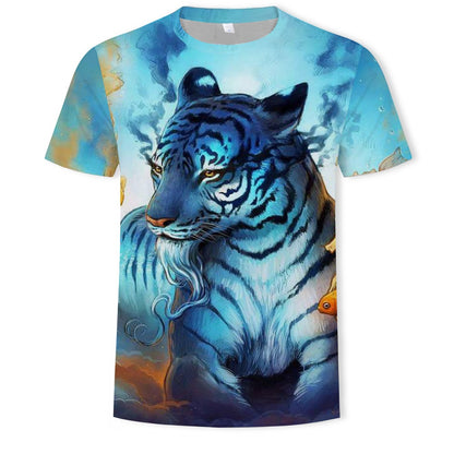 New Amazon Foreign Trade Summer Wear Fashion Men's T-shirt Lion Tiger 3d Digital Printed Short-Sleeved Top